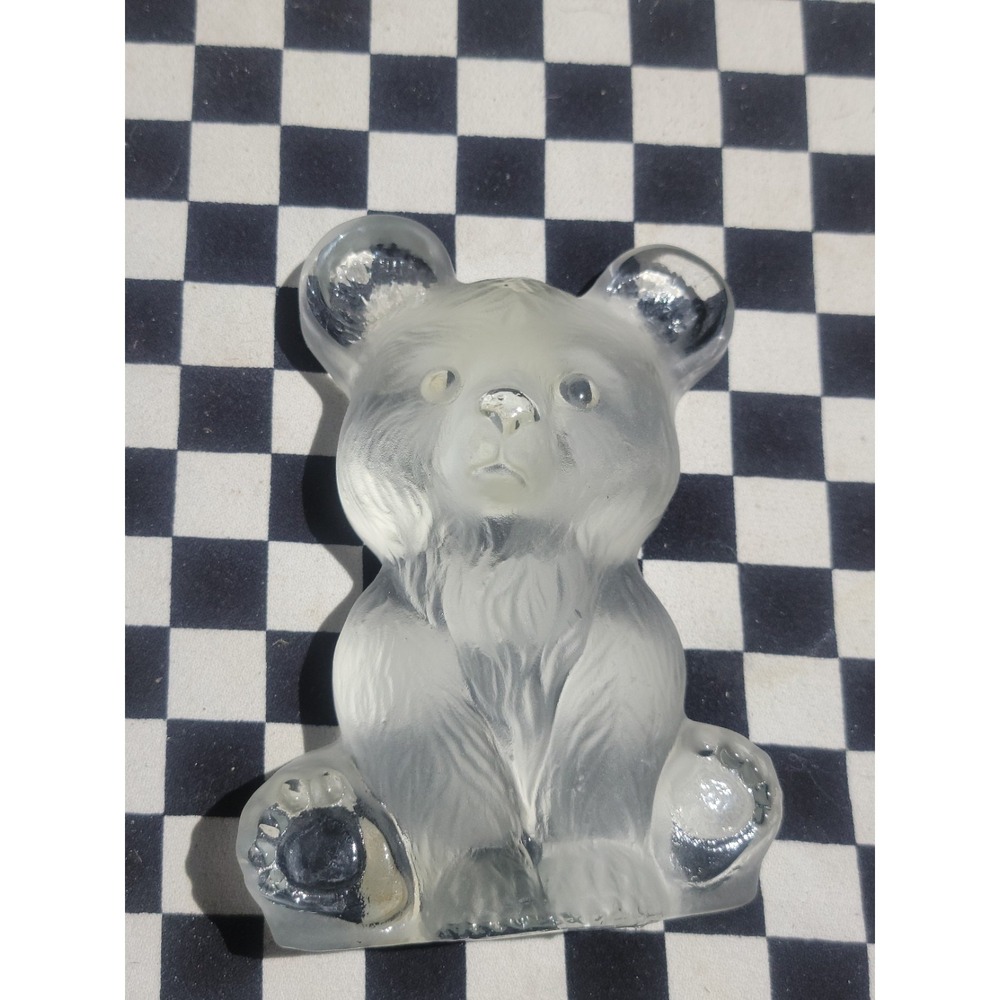 Vtg Viking Frosted Glass Teddy Bear Art‎ Glass Paper Weight/Figurine